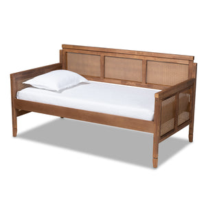 Baxton Studio Toveli Vintage French Inspired Ash Wanut Finished Wood and Synthetic Rattan Daybed