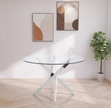 Xander Tempered Glass / Iron Contemporary Chrome Dining Table - 48" W x 48" D x 30" H