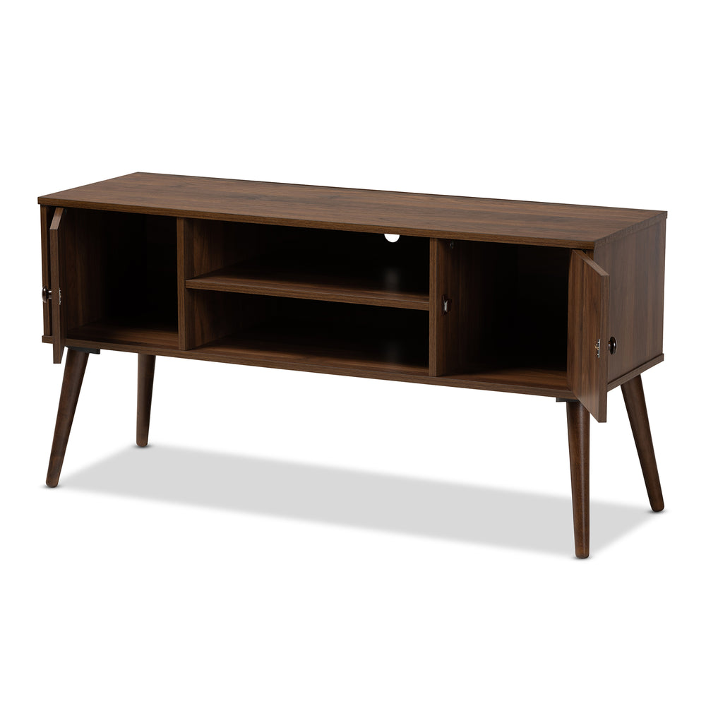 Baxton Studio Alard Mid-Century Modern Walnut Brown Finished 2-Door Wood TV Stand