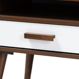 Baxton Studio Quinn Mid-Century Modern Two-Tone White and Walnut Finished 1-Drawer Wood End Table