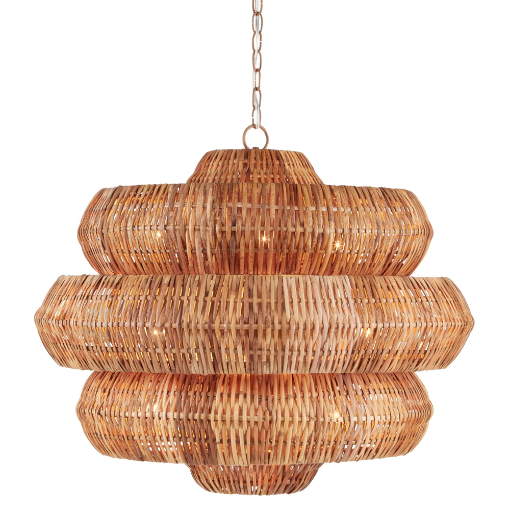 Antibes Chandelier - Handcrafted Rattan & Wrought Iron Fixture for Elegant Home Decor, 24" Tall