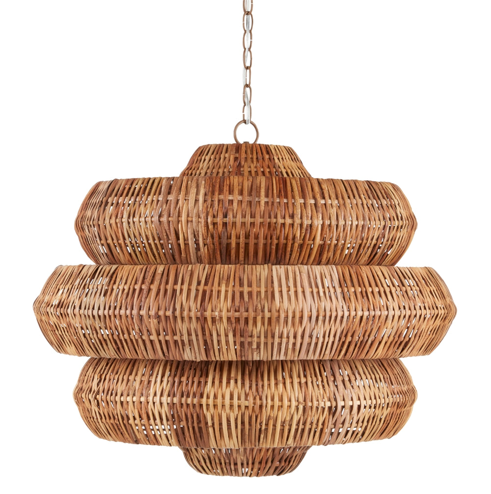 Antibes Chandelier - Handcrafted Rattan & Wrought Iron Fixture for Elegant Home Decor, 24" Tall