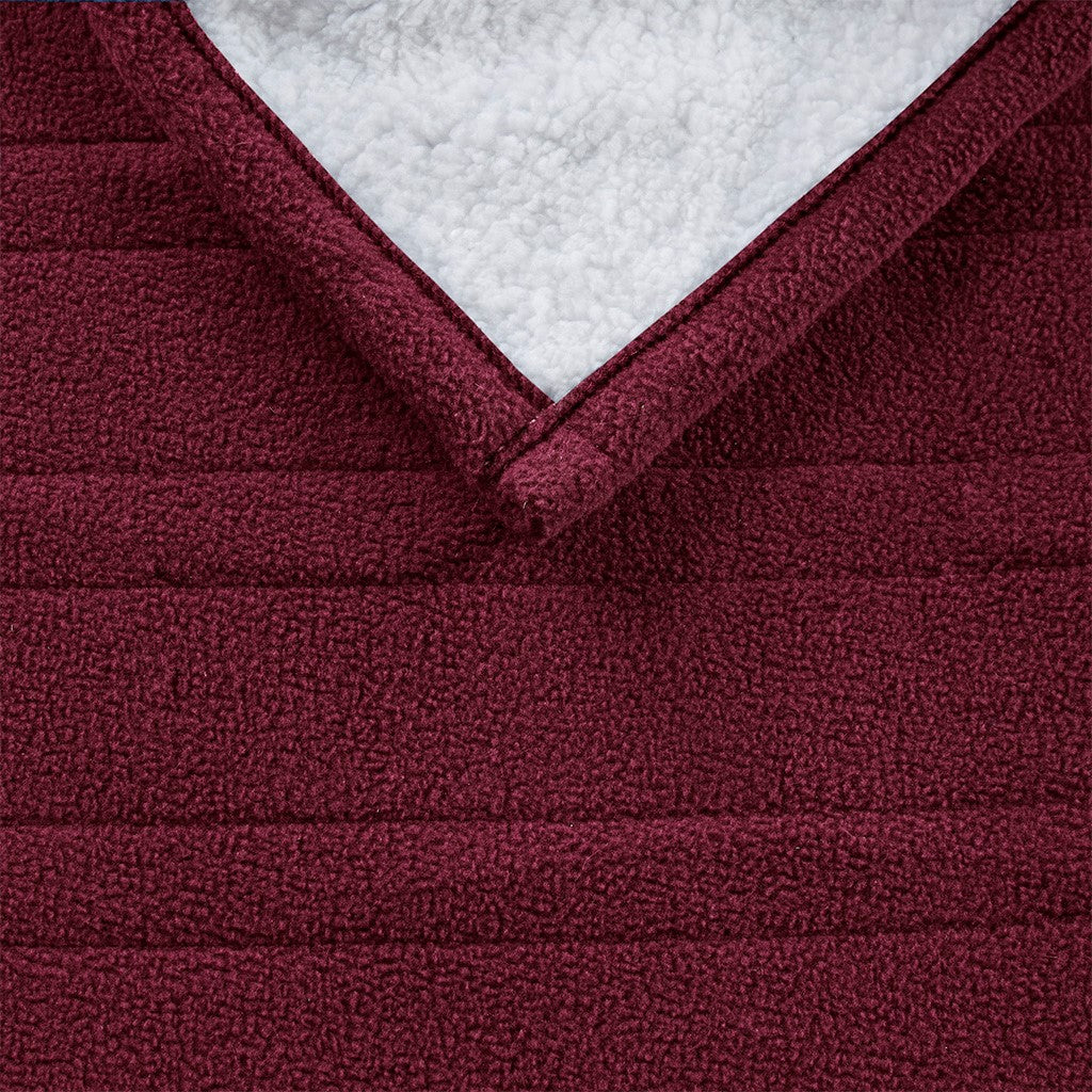 Fleece to Sherpa Casual 100% Polyester Fleece to Sherpa Heated Throw Burgundy 50x60''