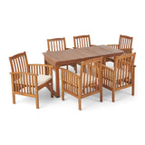 Sorrento Outdoor 6 Seater Expandable Acacia Wood Dining Set, Brown and Cream Noble House