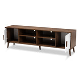 Baxton Studio Quinn Mid-Century Modern Two-Tone White and Walnut Finished 2-Door Wood TV Stand