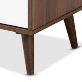 Baxton Studio Quinn Mid-Century Modern Two-Tone White and Walnut Finished 2-Door Wood TV Stand