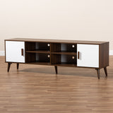 Baxton Studio Quinn Mid-Century Modern Two-Tone White and Walnut Finished 2-Door Wood TV Stand