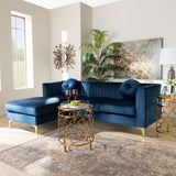 Baxton Studio Giselle Glam and Luxe Navy Blue Velvet Fabric Upholstered Mirrored Gold Finished Left Facing Sectional Sofa with Chaise