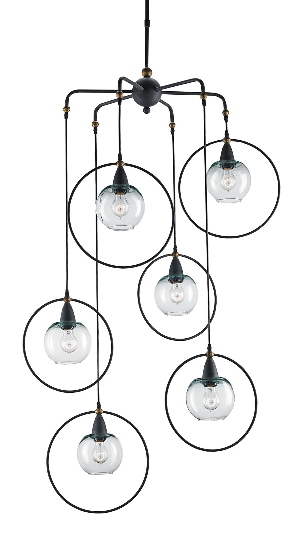 Moorsgate Multi Pendant Light - Mid-Century Modern Wrought Iron & Glass, Adjustable Height Design