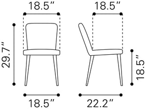 Zuo Modern Manchester 100% Polyester, Plywood, Steel Modern Commercial Grade Dining Chair Set - Set of 2 Gray, Black, Gold 100% Polyester, Plywood, Steel