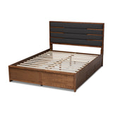 Baxton Studio Elin Modern and Contemporary Dark Grey Fabric Upholstered Walnut Finished Wood King Size Platform Storage Bed with Six Drawers