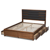 Baxton Studio Elin Modern and Contemporary Dark Grey Fabric Upholstered Walnut Finished Wood Queen Size Platform Storage Bed with Six Drawers