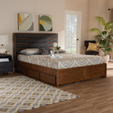 Baxton Studio Elin Modern and Contemporary Dark Grey Fabric Upholstered Walnut Finished Wood Queen Size Platform Storage Bed with Six Drawers