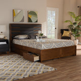 Baxton Studio Elin Modern and Contemporary Dark Grey Fabric Upholstered Walnut Finished Wood King Size Platform Storage Bed with Six Drawers