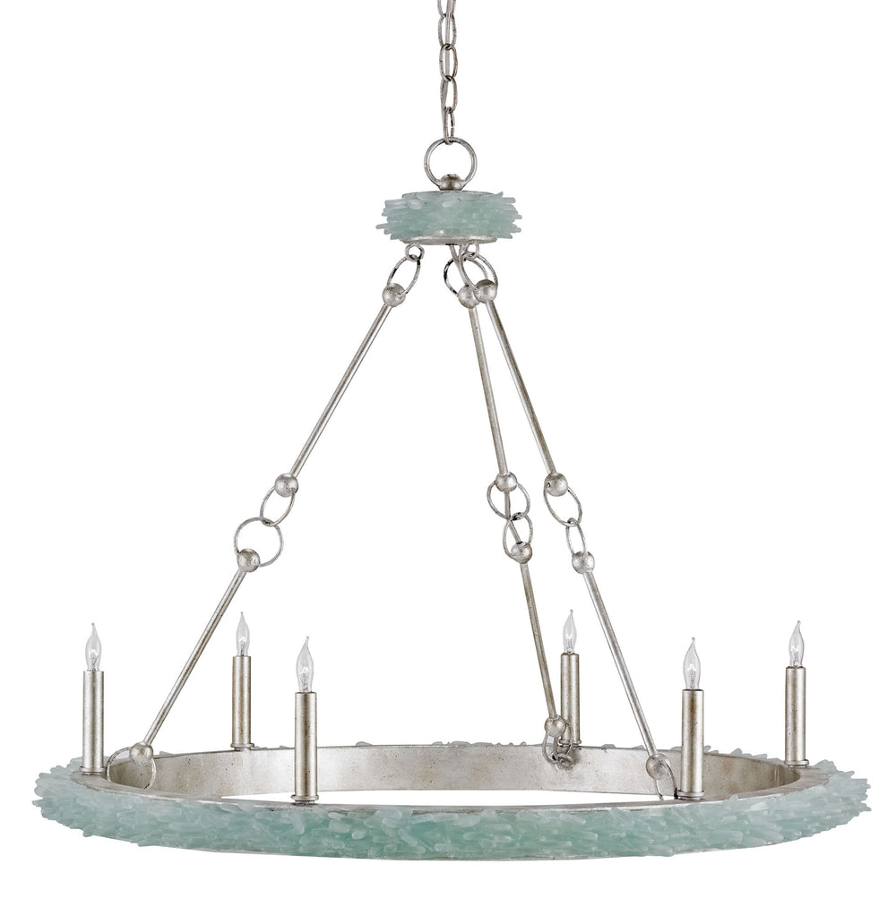 Tidewater Chandelier - Nautical Luxury with Silver Granello Finish & Sea Glass Accents, 29" Height