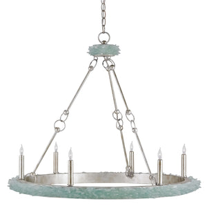 Tidewater Chandelier - Nautical Luxury with Silver Granello Finish & Sea Glass Accents, 29" Height