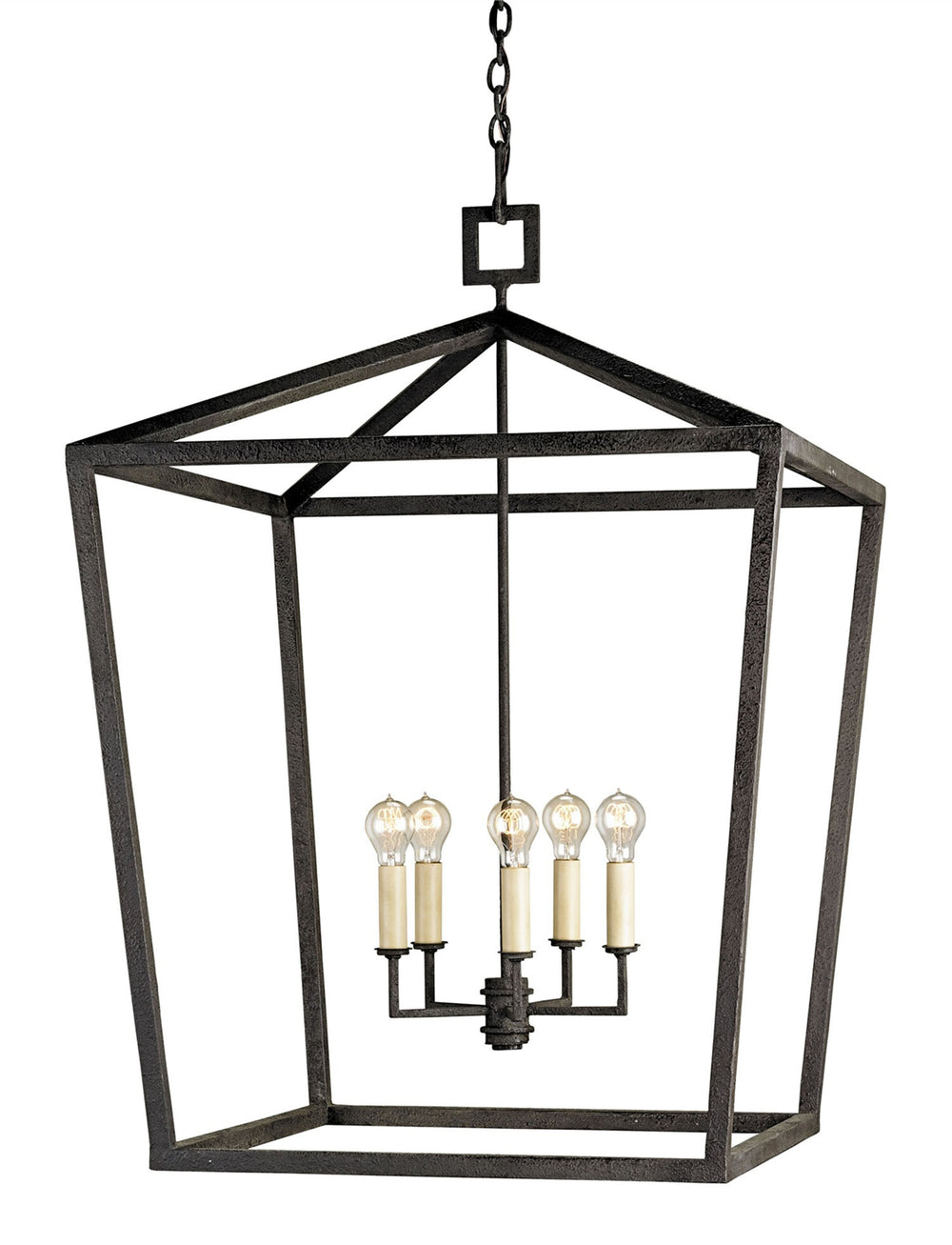 Denison Black Grande Lantern - Elegant Hammered Wrought Iron Fixture in Timeless Molé Finish