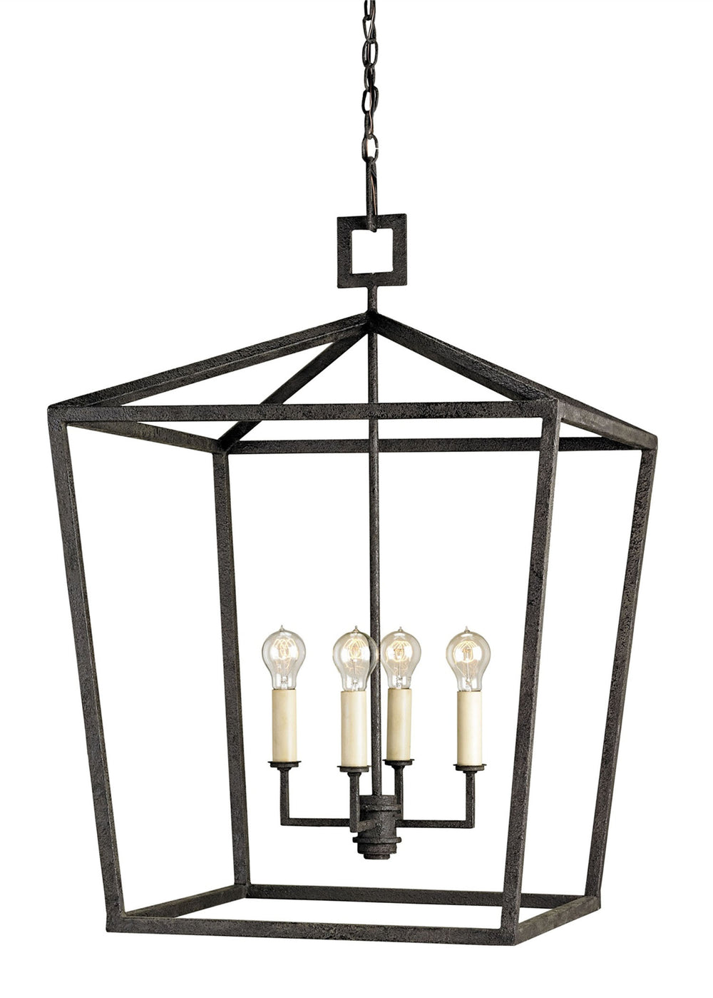 Denison Black Large Lantern - Elegant Hammered Wrought Iron Fixture with Timeless Classic Design