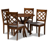 Jana Modern and Contemporary Grey Fabric Upholstered and Walnut Brown Finished Wood 5-Piece Dining Set
