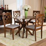 Jana Modern and Contemporary Grey Fabric Upholstered and Walnut Brown Finished Wood 5-Piece Dining Set