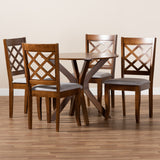 Jana Modern and Contemporary Grey Fabric Upholstered and Walnut Brown Finished Wood 5-Piece Dining Set