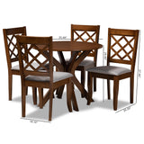 Jana Modern and Contemporary Grey Fabric Upholstered and Walnut Brown Finished Wood 5-Piece Dining Set