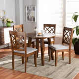 Adara Modern and Contemporary Grey Fabric Upholstered and Walnut Brown Finished Wood 5-Piece Dining Set