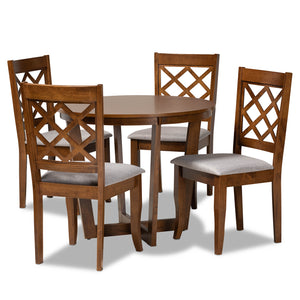 Dayna Modern and Contemporary Grey Fabric Upholstered and Walnut Brown Finished Wood 5-Piece Dining Set