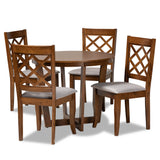 Dayna Modern and Contemporary Grey Fabric Upholstered and Walnut Brown Finished Wood 5-Piece Dining Set