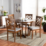 Dayna Modern and Contemporary Grey Fabric Upholstered and Walnut Brown Finished Wood 5-Piece Dining Set