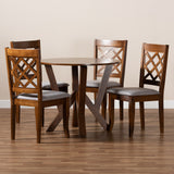 Zoe Modern and Contemporary Grey Fabric Upholstered and Walnut Brown Finished Wood 5-Piece Dining Set