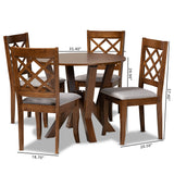 Zoe Modern and Contemporary Grey Fabric Upholstered and Walnut Brown Finished Wood 5-Piece Dining Set