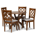 Beth Modern and Contemporary Grey Fabric Upholstered and Walnut Brown Finished Wood 5-Piece Dining Set