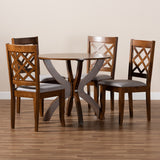 Beth Modern and Contemporary Grey Fabric Upholstered and Walnut Brown Finished Wood 5-Piece Dining Set