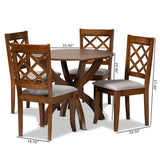 Beth Modern and Contemporary Grey Fabric Upholstered and Walnut Brown Finished Wood 5-Piece Dining Set