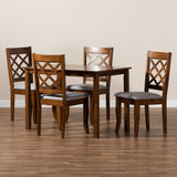 Sari Modern and Contemporary Grey Fabric Upholstered and Walnut Brown Finished Wood 5-Piece Dining Set