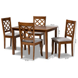 Sari Modern and Contemporary Grey Fabric Upholstered and Walnut Brown Finished Wood 5-Piece Dining Set