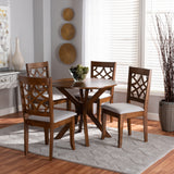 Elena Modern and Contemporary Grey Fabric Upholstered and Walnut Brown Finished Wood 5-Piece Dining Set