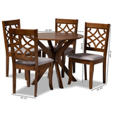 Elena Modern and Contemporary Grey Fabric Upholstered and Walnut Brown Finished Wood 5-Piece Dining Set