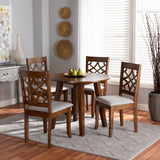 Mya Modern and Contemporary Grey Fabric Upholstered and Walnut Brown Finished Wood 5-Piece Dining Set