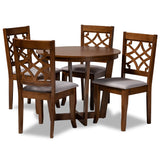 Tricia Modern and Contemporary Grey Fabric Upholstered and Walnut Brown Finished Wood 5-Piece Dining Set