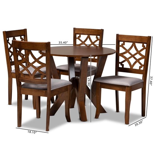 Alisa Modern and Contemporary Grey Fabric Upholstered and Walnut Brown Finished Wood 5-Piece Dining Set