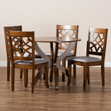 Sandra Modern and Contemporary Grey Fabric Upholstered and Walnut Brown Finished Wood 5-Piece Dining Set