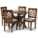 Sandra Modern and Contemporary Grey Fabric Upholstered and Walnut Brown Finished Wood 5-Piece Dining Set