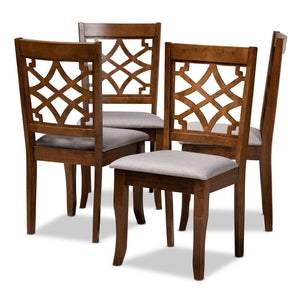Baxton Studio Mael Modern and Contemporary Grey Fabric Upholstered Walnut Brown Finished Wood 4-Piece Dining Chair Set