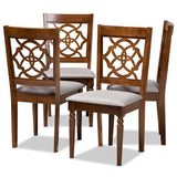 Lylah Modern and Contemporary Grey Fabric Upholstered and Walnut Brown Finished Wood 4-Piece Dining Chair Set