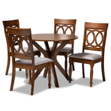 Jessie Modern and Contemporary Grey Fabric Upholstered and Walnut Brown Finished Wood 5-Piece Dining Set