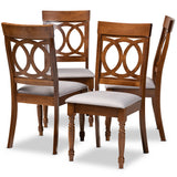 Lucie Modern and Contemporary Grey Fabric Upholstered and Walnut Brown Finished Wood 4-Piece Dining Chair Set