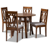 Pia Modern and Contemporary Grey Fabric Upholstered and Walnut Brown Finished Wood 5-Piece Dining Set