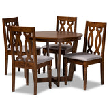 Julie Modern and Contemporary Fabric Upholstered and Brown Finished Wood 5-Piece Dining Set